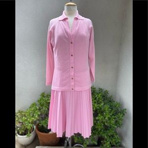 Vtg 60s pink knit dress jacket M Talbott Traveler